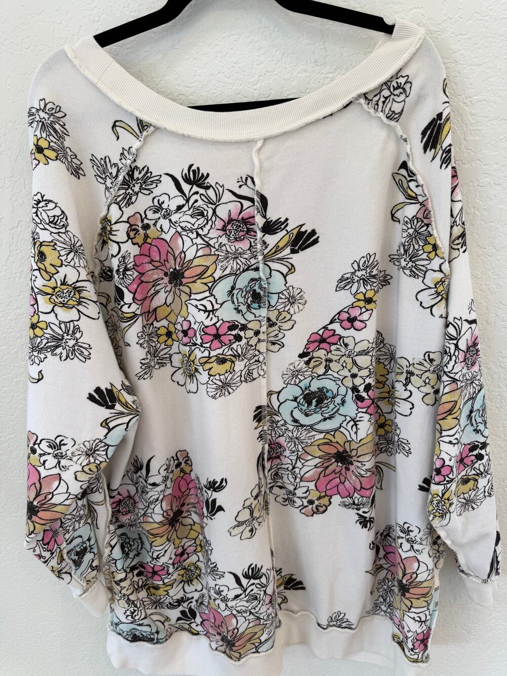 Free People We The Free Camden Sweatshirt Floral Oversized Raw Seam Boho M/L